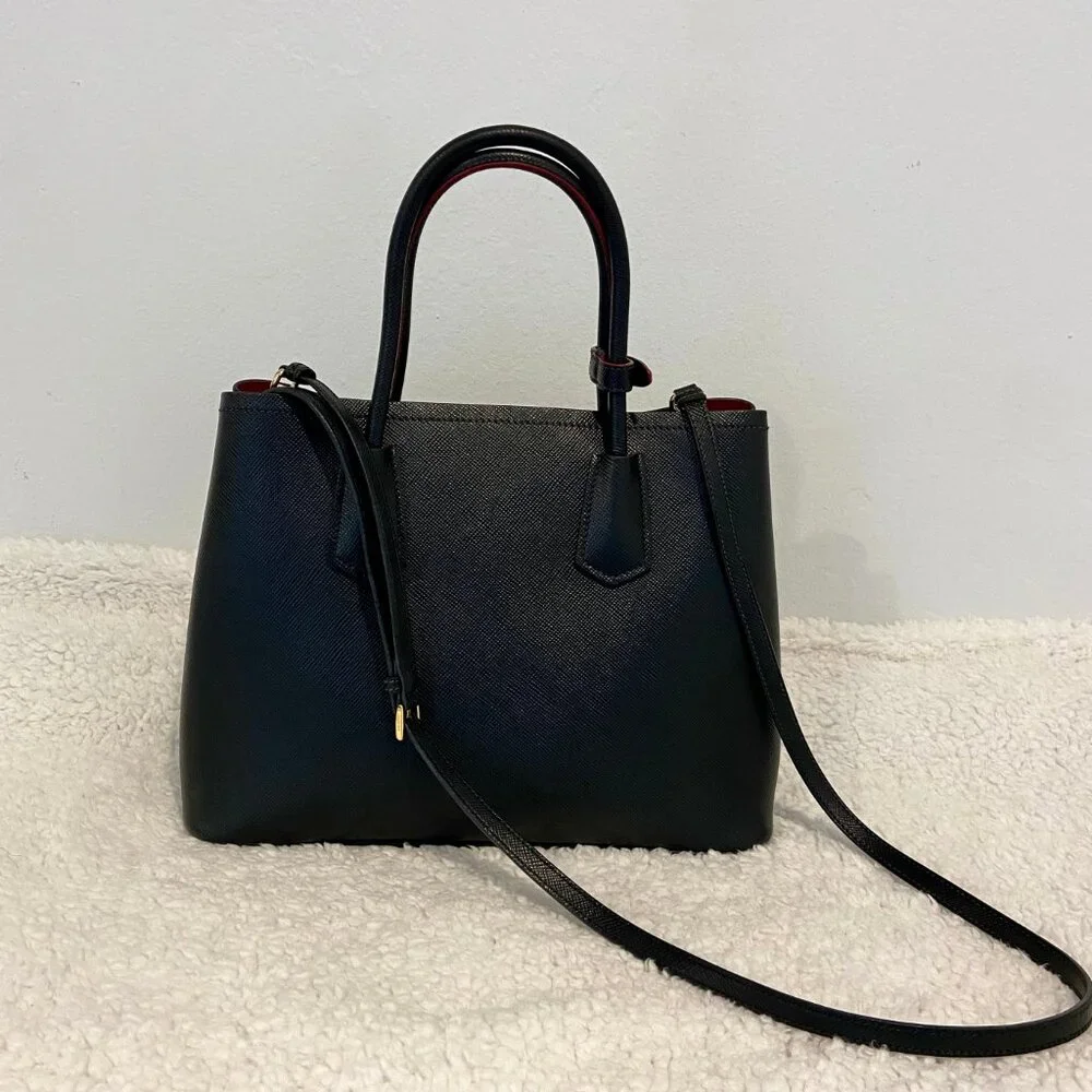 Prada Medium Saffiano Double Bag in Black / Red